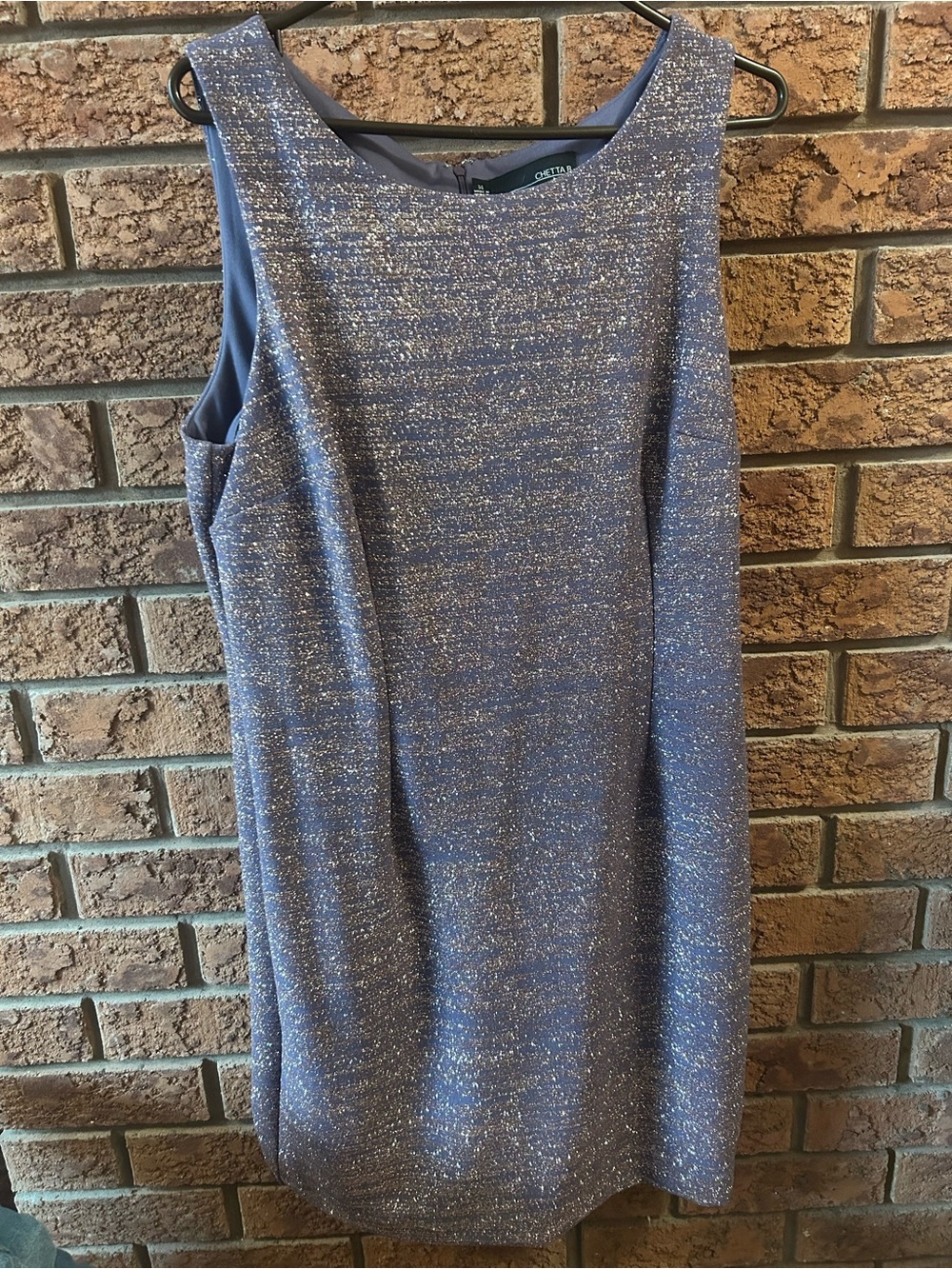 Chetta B Silver-Blue Sparkle Mini Sheath Dress